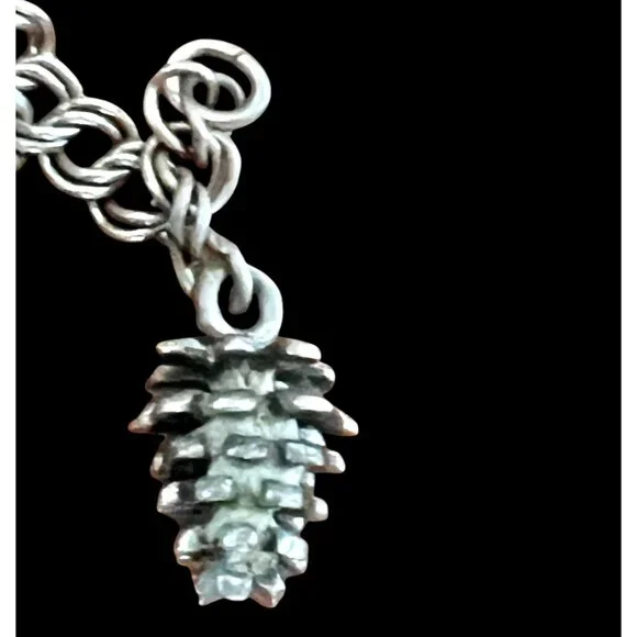 Sterling Silver Charm Bracelet W/ Pinecone Mug Clover & State Charms VTG 6.25” L - Picture 13 of 15